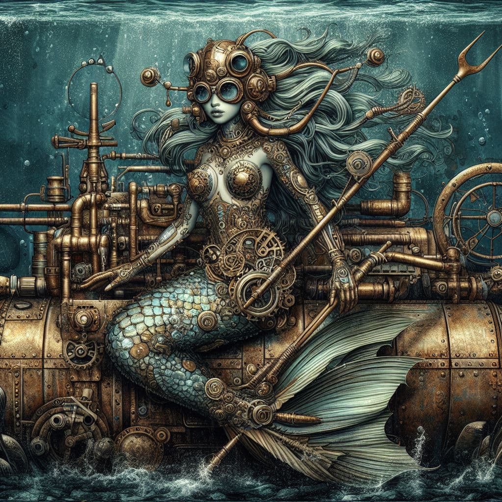 AI generated: Steampunk mermaid,underwater,beautiful