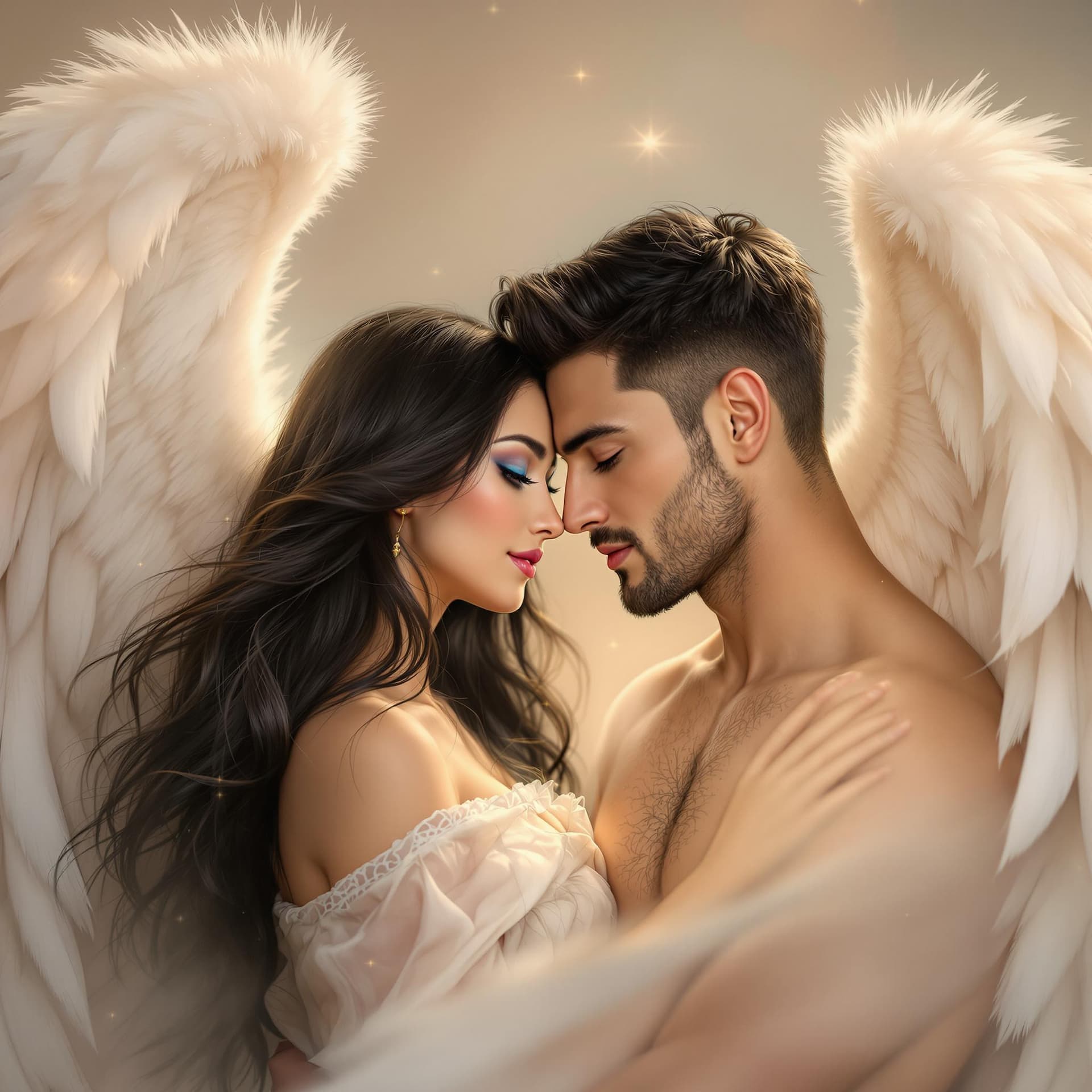 AI generated: The Photo depicts a romantic scene between two figures who exude a dreamy, ethereal quality. 

- **C...