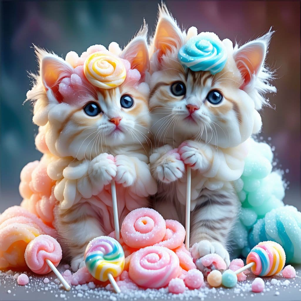 AI generated: two fluffy kittens sitting next to each other, a pastel, by Christen Kobke, featured on pinterest, r...