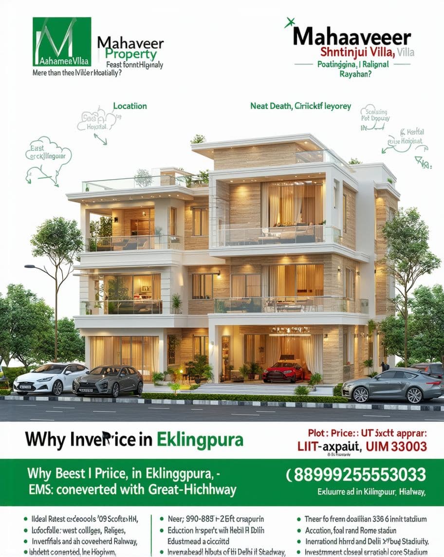 AI generated: "Design a professional real estate poster for Mahaveer Property promoting Shanti Villa in Eklingpura...