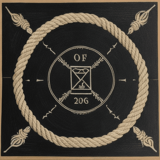 AI generated: Draw a traditional tattoo with a simple oval rope border. Inside the rope border is a dark silhouett...
