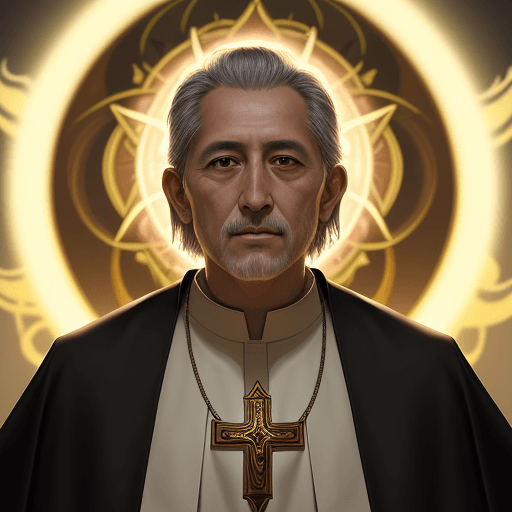 AI generated: mksks style, full portrait of a sacred priest in holy light,