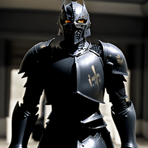 AI generated: Black Knight, Battle damaged Armor