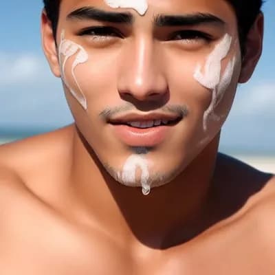 AI generated video: very slow accurate movement. latino man with semen on his face.