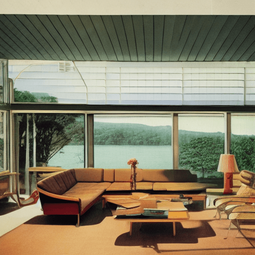 AI generated: Hyper realistic eye level exterior photo of a mid century modern style house overlooking the ocean, ...