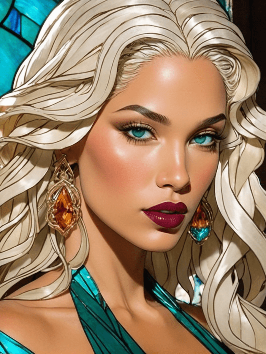 AI generated: Stained glass style aesthetical Pliant (((Mary J. Blige:0.25)(Jamila Woods:0.25)(Ledisi:0.25)(Tink:0...