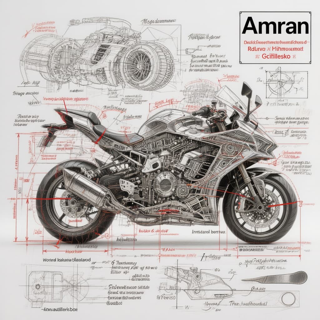 AI generated: Create an infographic image of H2R kawasaki motorcycle, combining a realistic photograph or photorea...