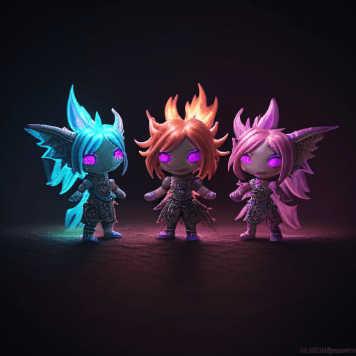 AI generated:  chibi flame creatures at an event party in oldschool runescape. cosmic space fire pink and blue wit...