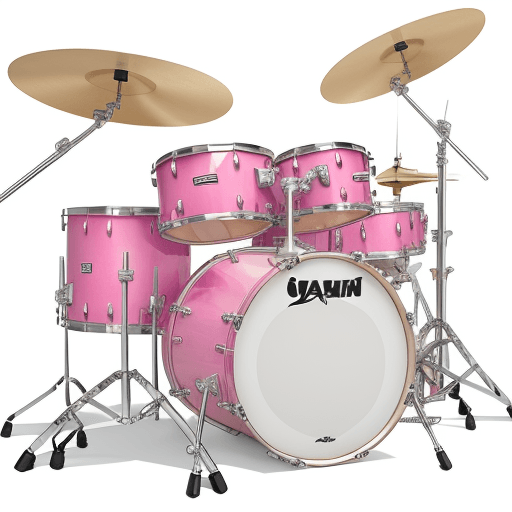 AI generated: pink drum set, cartoon, white background,