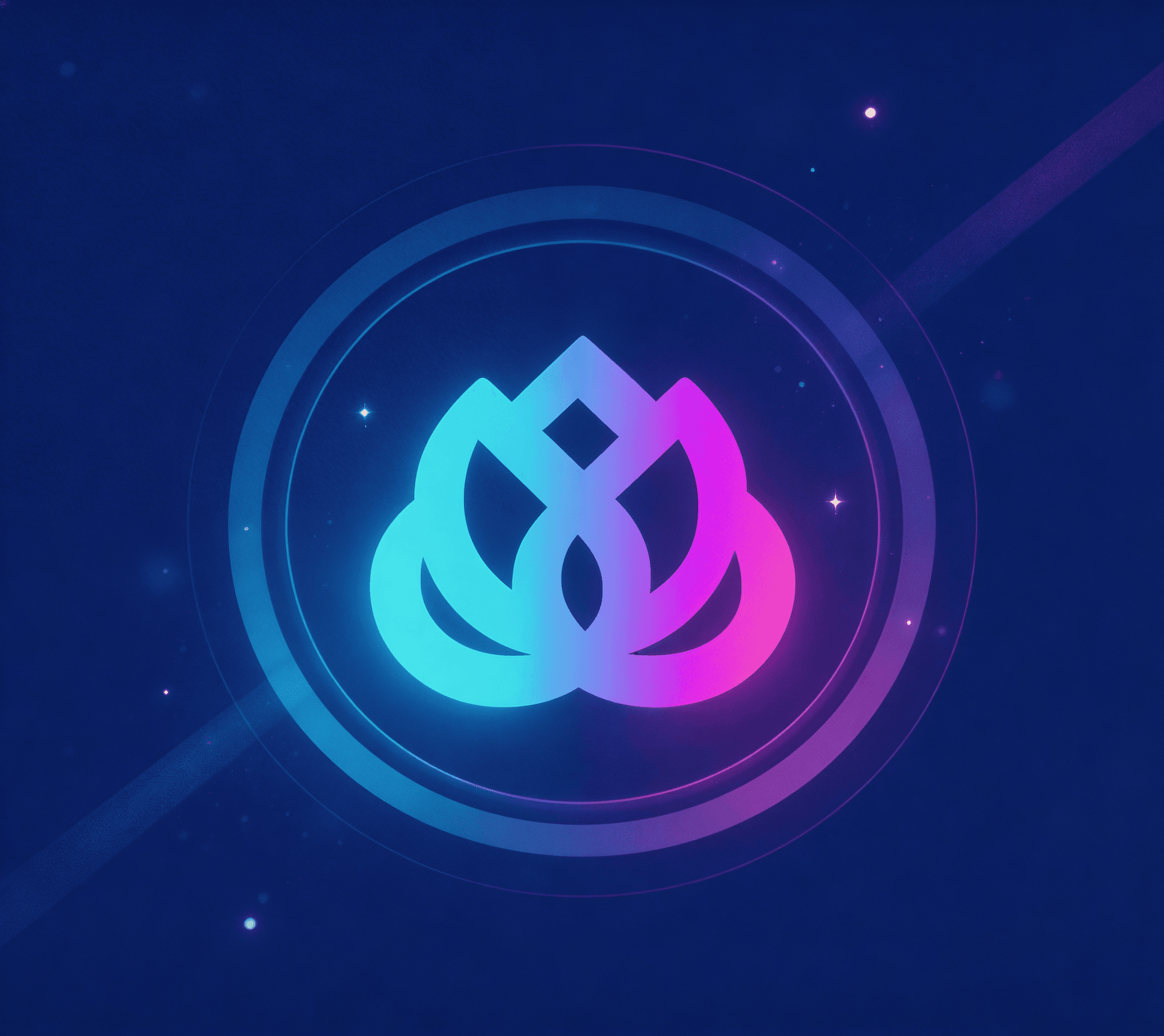 AI generated: savitri network splash screen, deep navy #151035 background, large stylized 
lotus flower symbol at ...