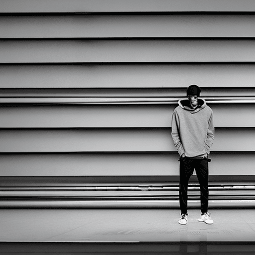 AI generated: capturing a model, man wearing basic hoodie, matte black, dark grey cargo jogger pant, skate shoes, ...
