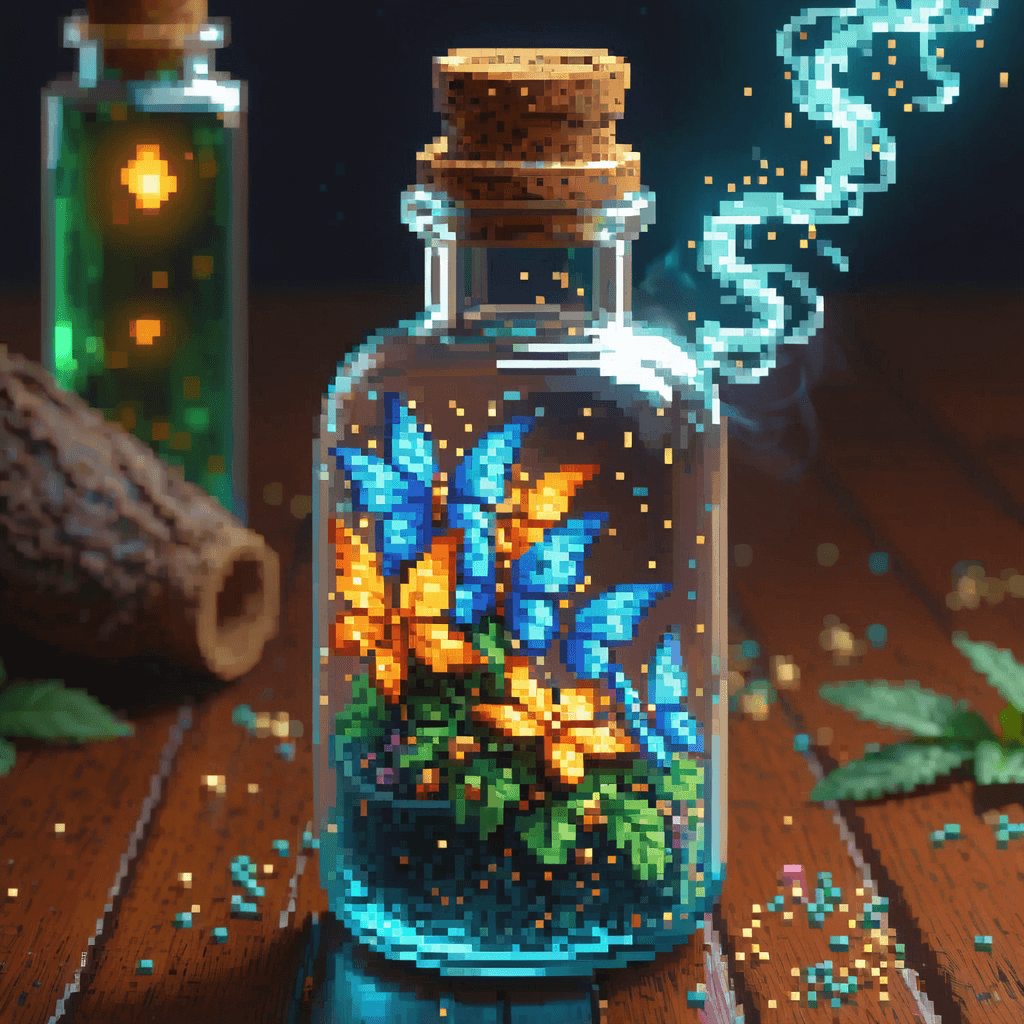AI generated: Delicate magical fairy dust in a bottle smoking with cosmic magical energy, highly detailed painting...