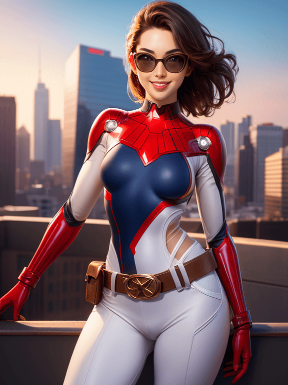 AI generated: masterpiece, best quality,  1girl, blone hair, cptmarvel, bodysuit, red gloves, belt, small breasts,...