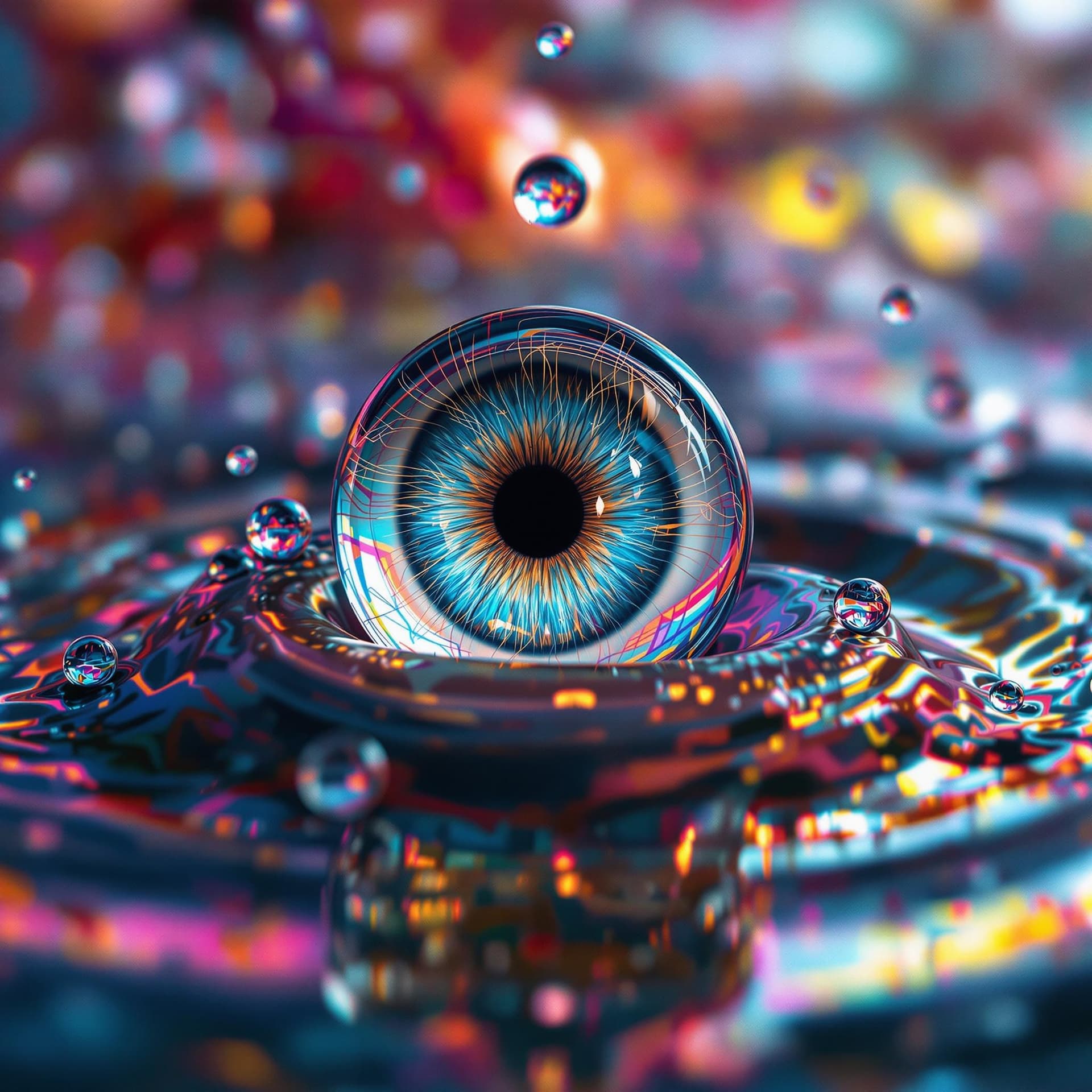 AI generated:  Surreal, psychedelic, trippy. an eye caught in a water drop, in the style of CryEngine, Pegi Nicol ...