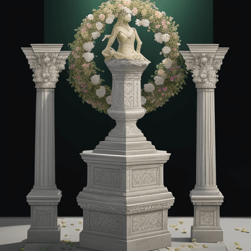 AI generated: Stone podium for displaying jewelry and accessories, in the background scenery with leaves and flowe...
