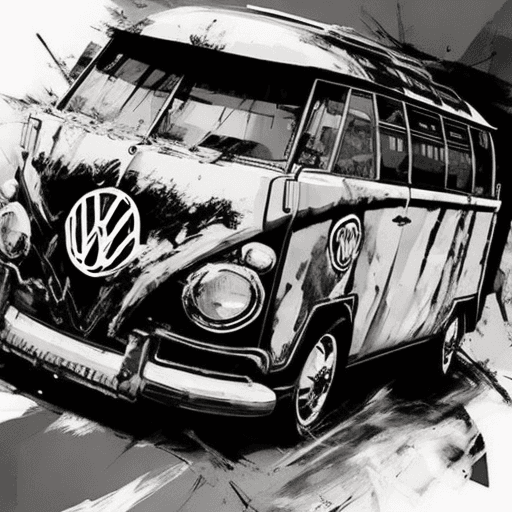 AI generated: LEINWANDBILD DIGITAL ART, vw bus samba tiefergelegt drag - style of russ mills, michael garmash, cha...