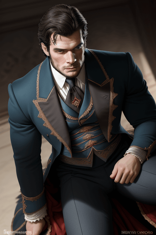 AI generated: Ground - Shot Angle - Looking down at figure from knee level, elegant, handsome, charro, Russian, ma...