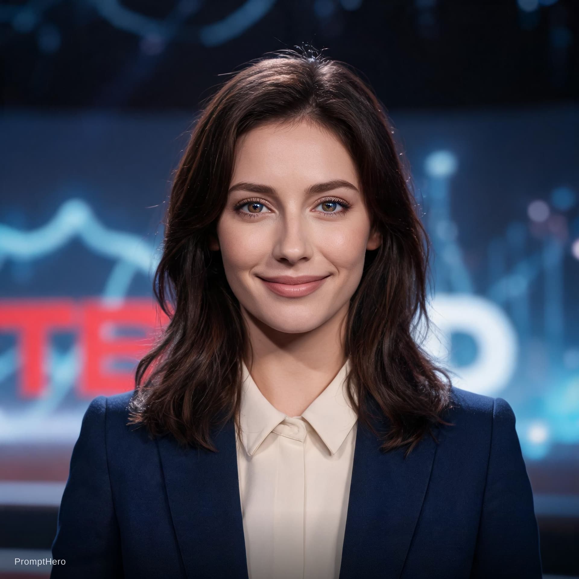 AI generated: ELIA, a benevolent artificial intelligence represented in human form.

Female AI presenter, approxim...