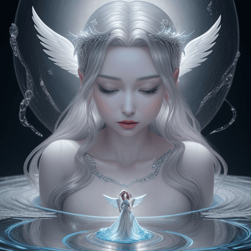 AI generated: an animated film about an angel and a woman in a silver dress, in the style of celebrity image mashu...