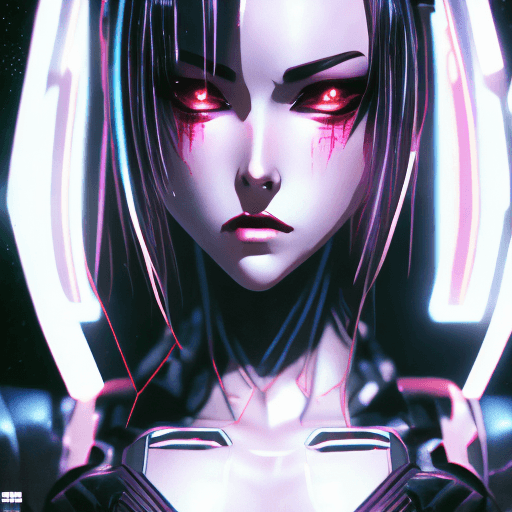 AI generated: frank miller illustration, dark anime, hot EVIL girl FROM OUT OF SPACE, Arcane, bladerunner, villain...