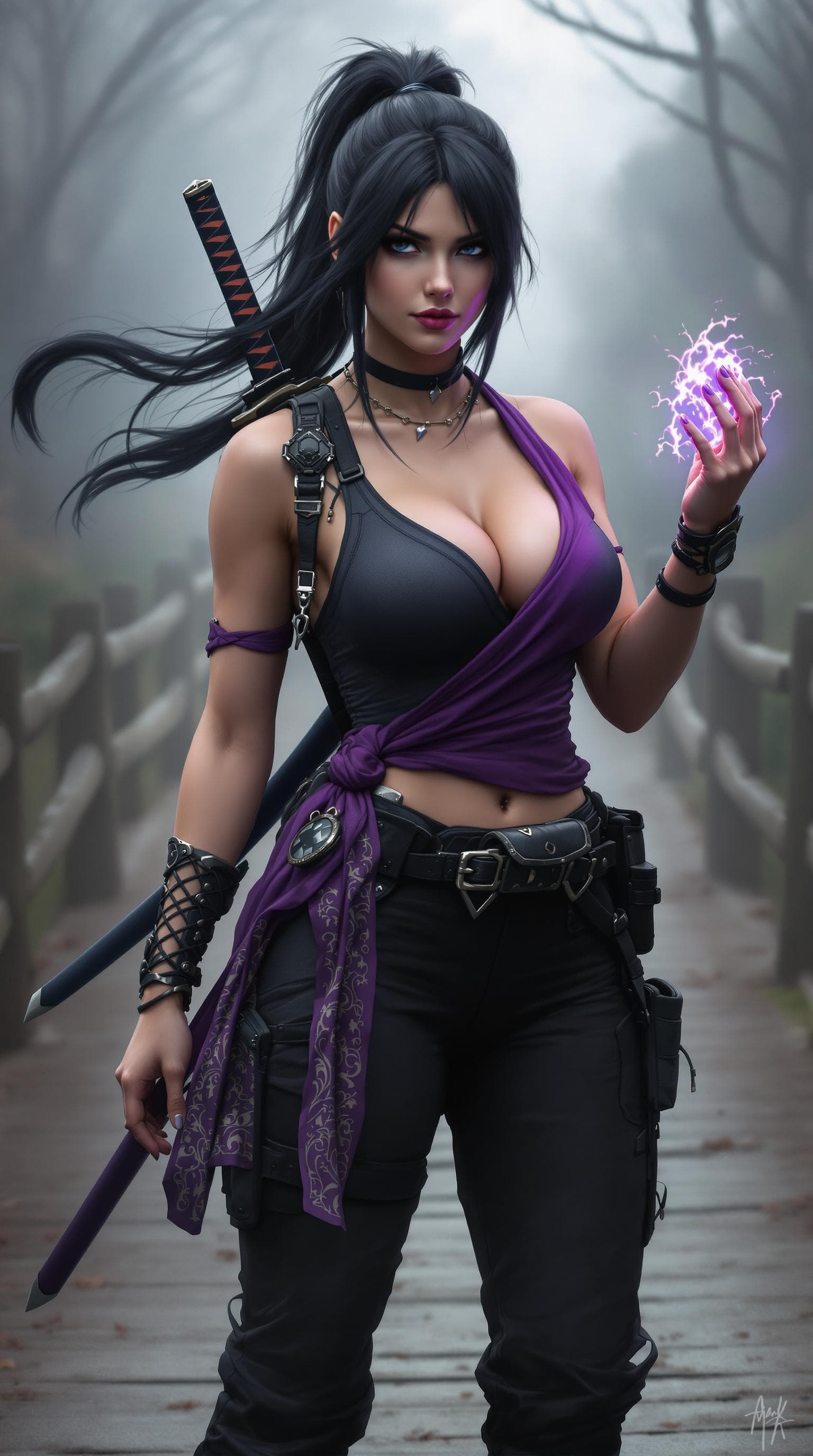 AI generated: a strong, dynamic female dressed in a stylish, urban outfit. She has long, flowing black hair pulled...