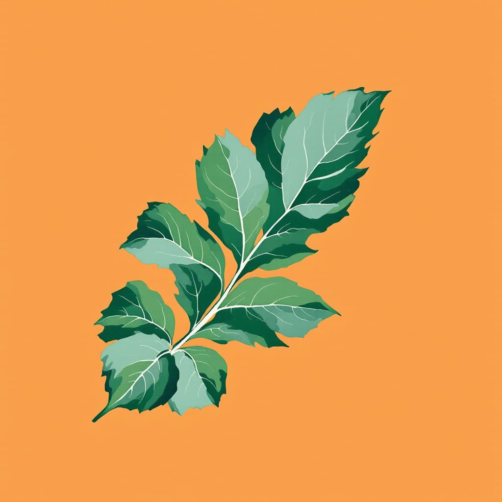 AI generated: leaf on an orange background, in a retro vintage style, a simple illustration, painted with gouache....