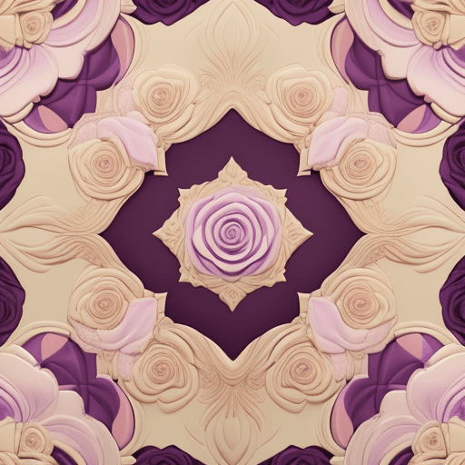 AI generated: A seamless  pattern of purple and golden roses and florals in the style of relief scalpture,white, p...