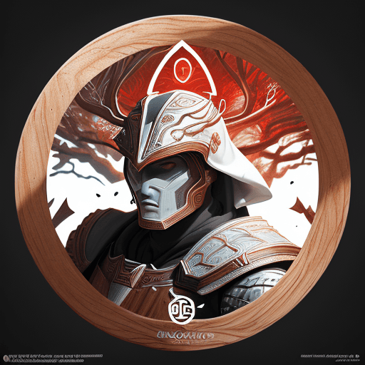 AI generated: white full background, leaves particles in a large dark wood cercle, icon representing hero the Moon...