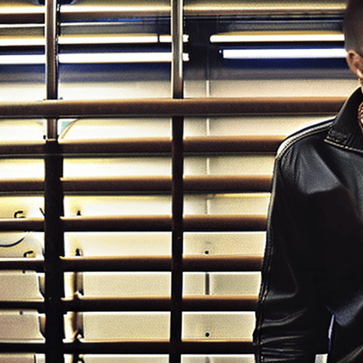 AI generated: a photo of a man in a leather outfit on a subway