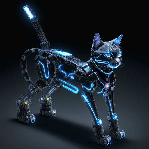 AI generated: A mechanical cat composed of sleek chrome metal, exuding a strong sense of technology and futurism. ...
