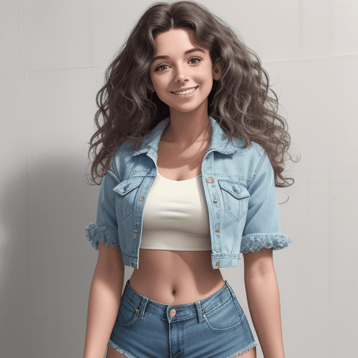 AI generated: An image of a woman with voluminous wavy hair, standing confidently and smiling at the camera. She i...