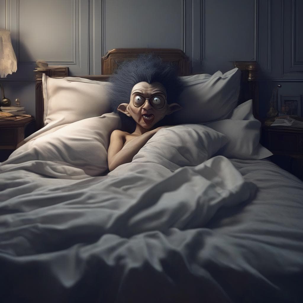 AI generated: a seductive monster in your bed at night, in the style of Henri Fuseli, quirky characters, playful c...