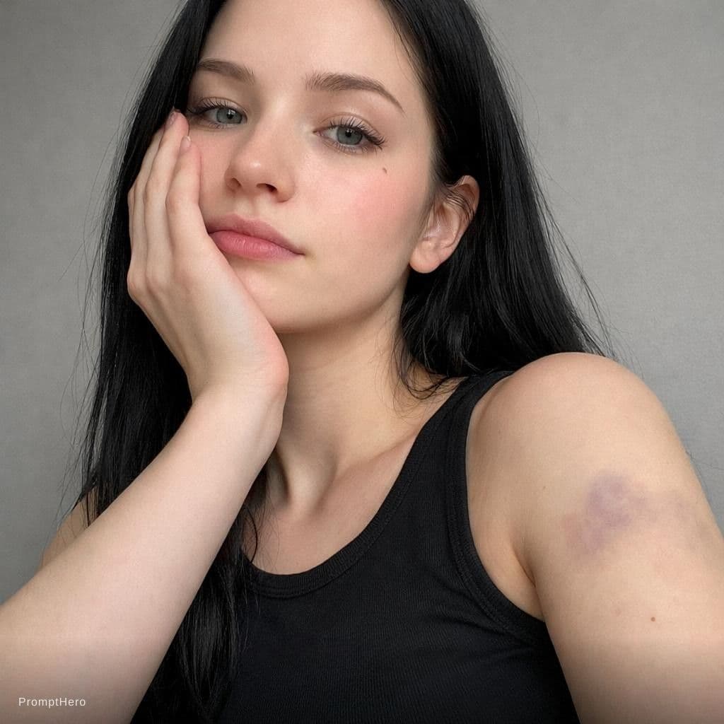 AI generated: A slightly low-angle close-up selfie of a young swedan woman, likely in her early 20s, captured in a...