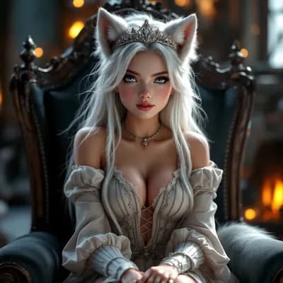 AI generated video: Hands on crown. Wolf ears move, twitch and swivel. 