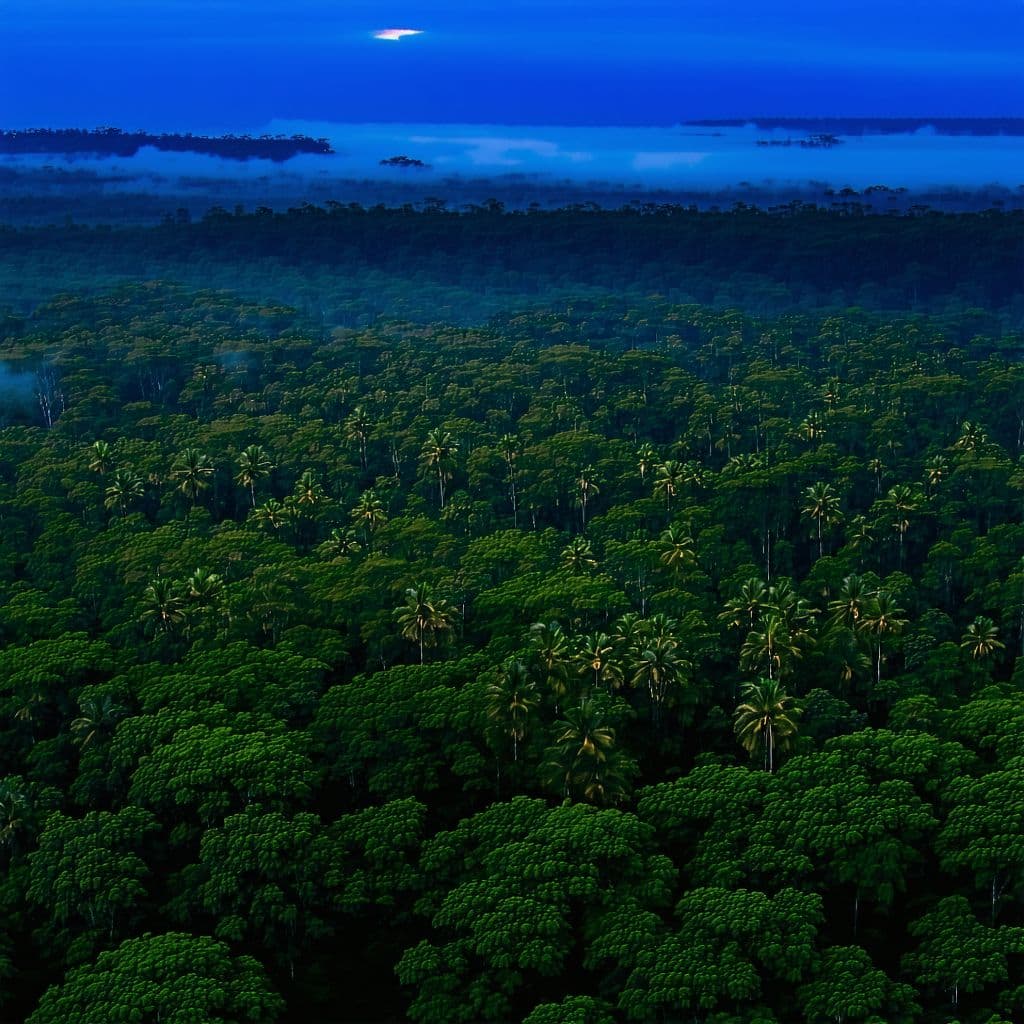 AI generated: vista aérea de uma floresta durate a noite
