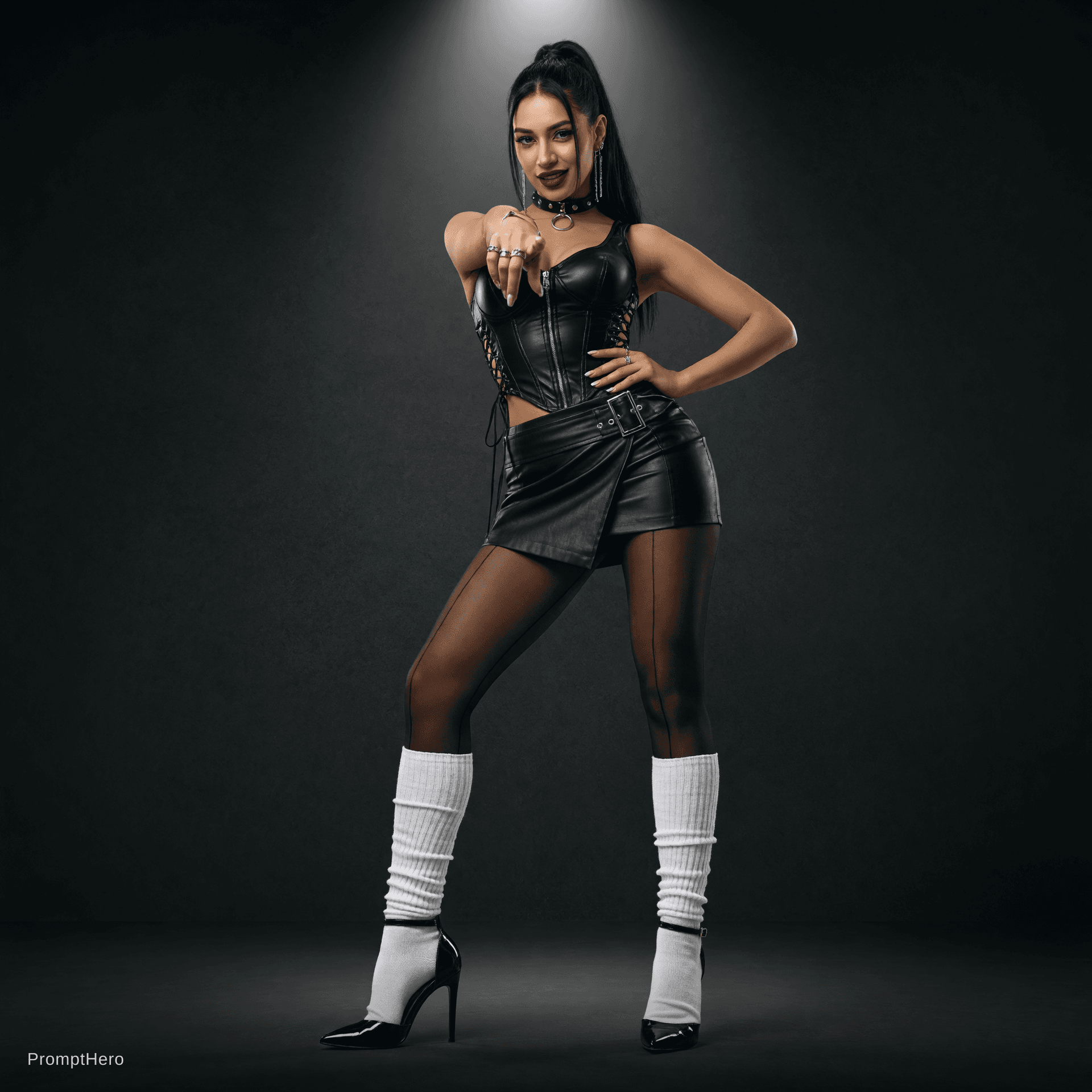 AI generated: Beautiful woman about 20-30 years old dominating me with her heels and socks