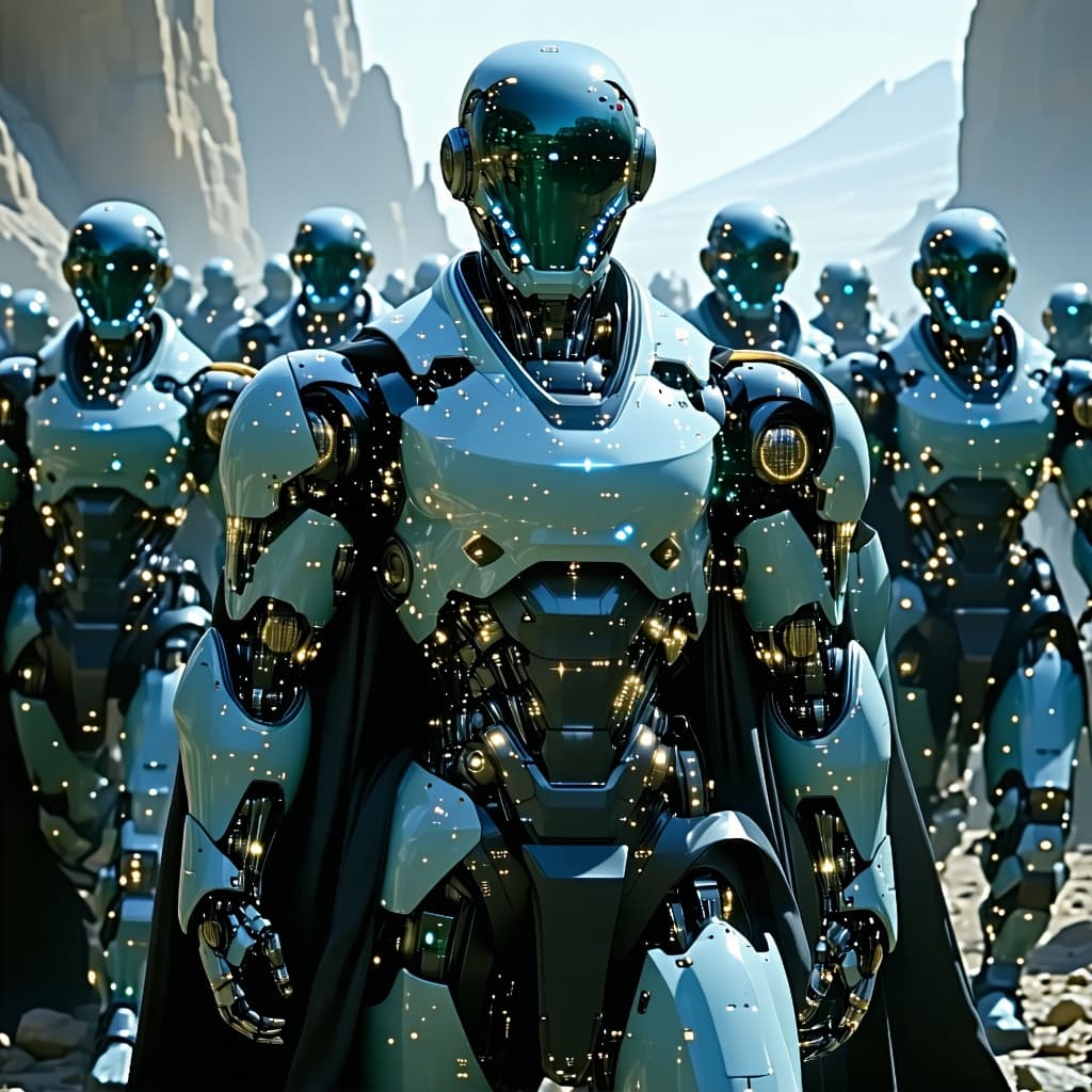AI generated: Create a visual, show these forces as a peaceful invasion occupying force upon a planet. The figure ...