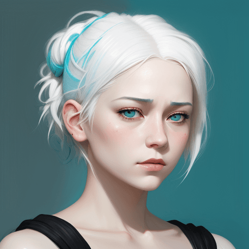 AI generated: an image of a girl with white hair, in the style of ross tran, light teal and dark orange, guido van...