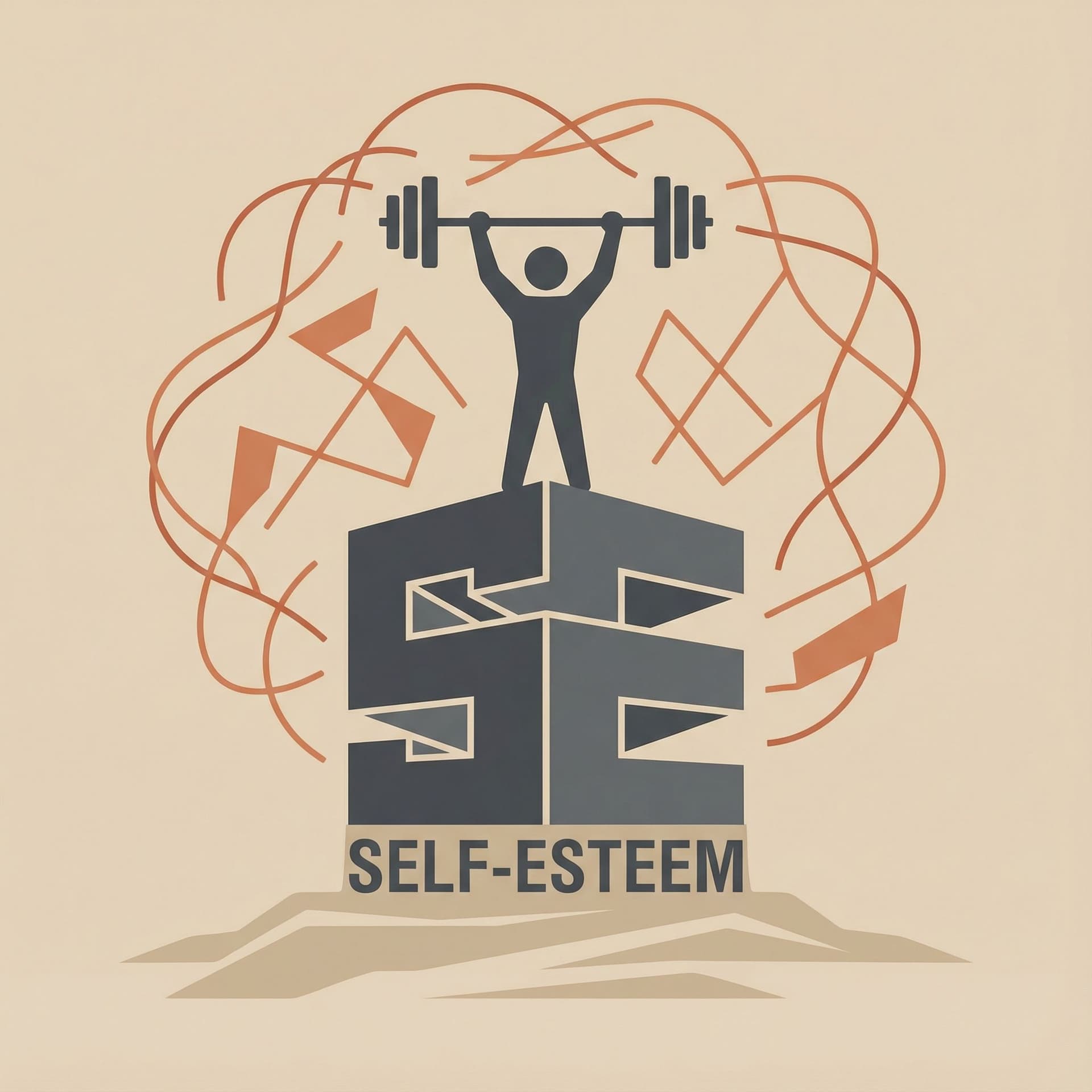 AI generated: Clean vector illustration (Flat design) in Charcoal Gray, Terracotta, and Beige. A prominent, stable...