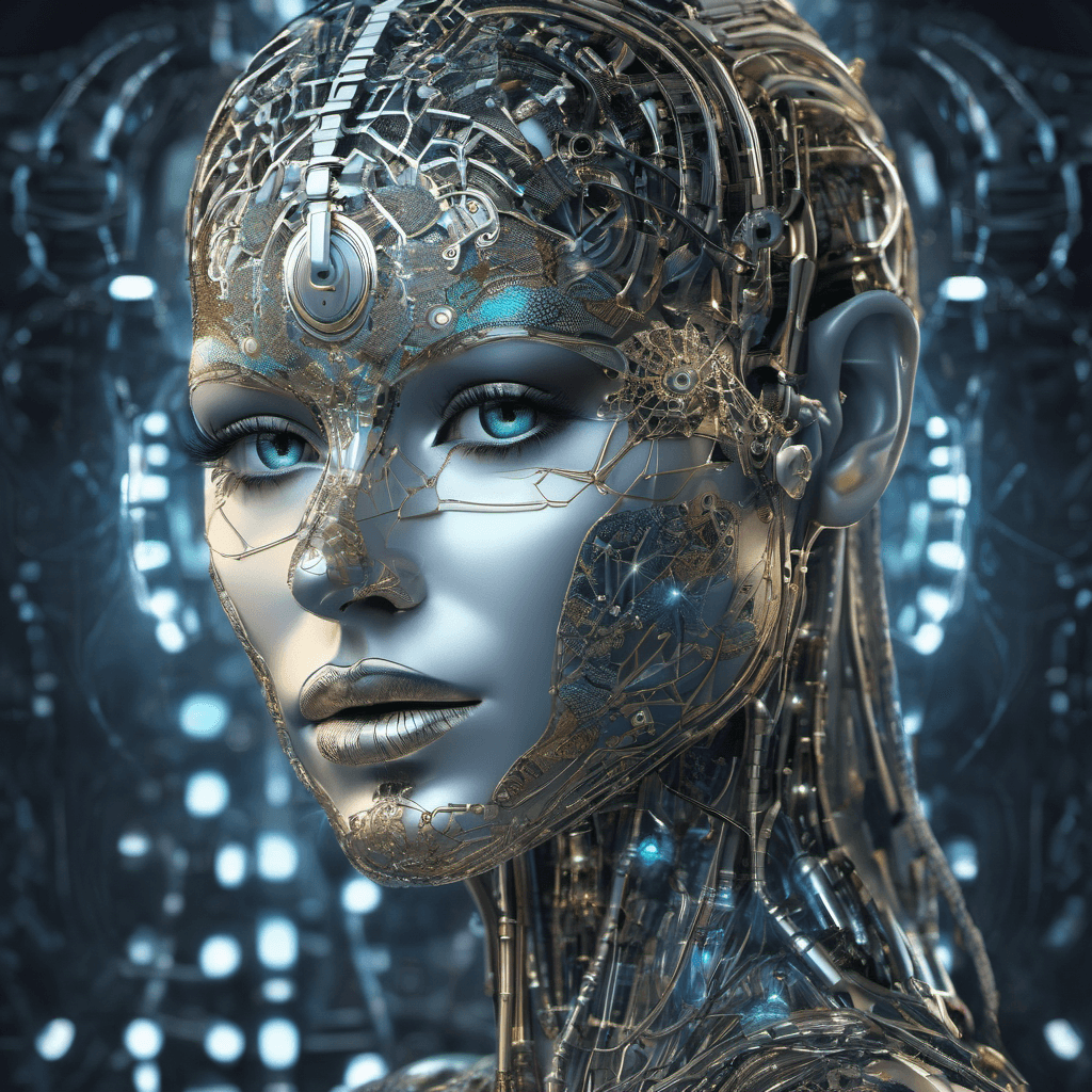 AI generated: A stunning illustration of an ethereal neural network organism, half of the face is robotic skeleton...