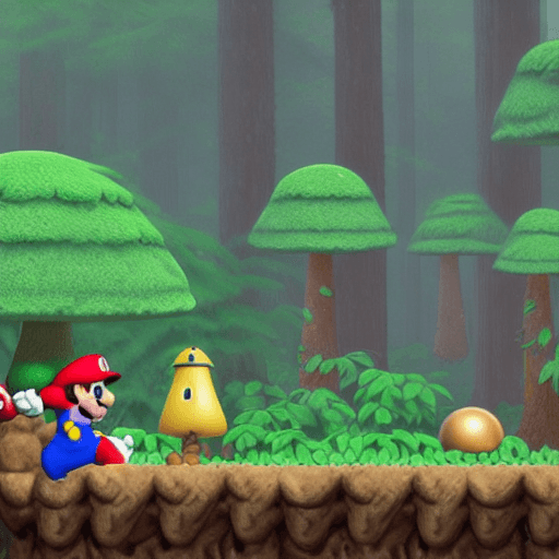 AI generated: Super Mario embarks on a daring mushroom-hunting adventure deep within a mystical forest. The forest...