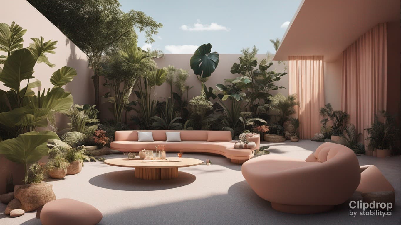 AI generated: high resolution photography landscape design, absolutely open space snack-bar and blended with the g...