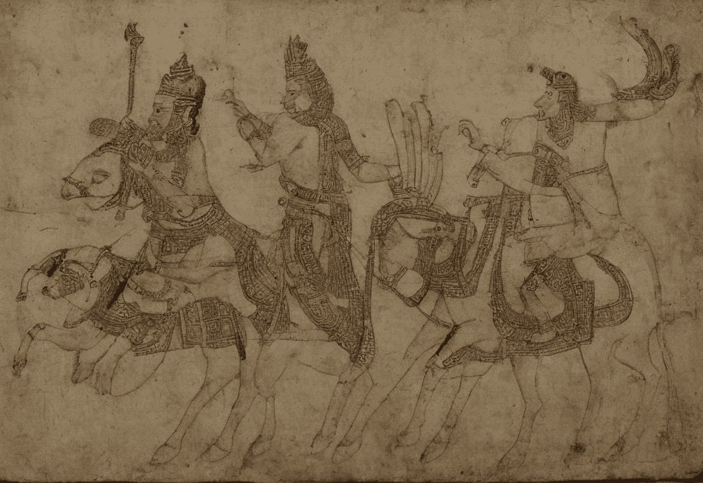 AI generated: in 1200 BCE in india, a  king riding a horse in a battlefield, 
