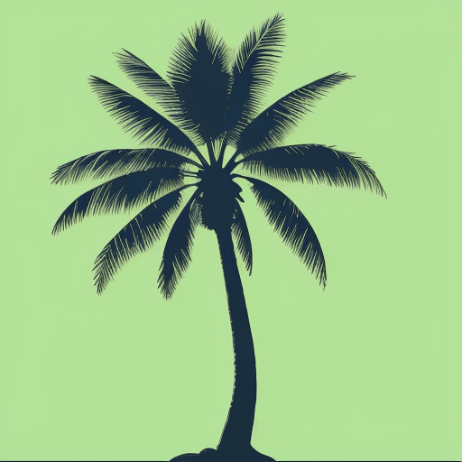 AI generated: A variation of a palm tree depicted in a classic screen-print (silkscreen) style, featuring bold, cl...