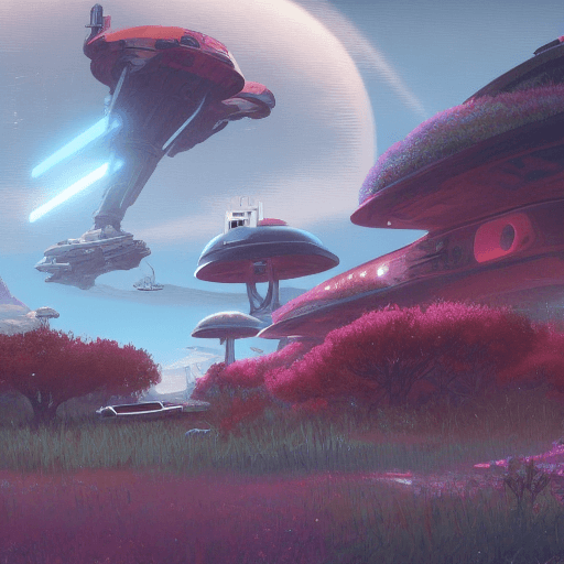 AI generated: most beautiful starship landing in no man's sky, fantasy, intricate, highly detailed, digital painti...