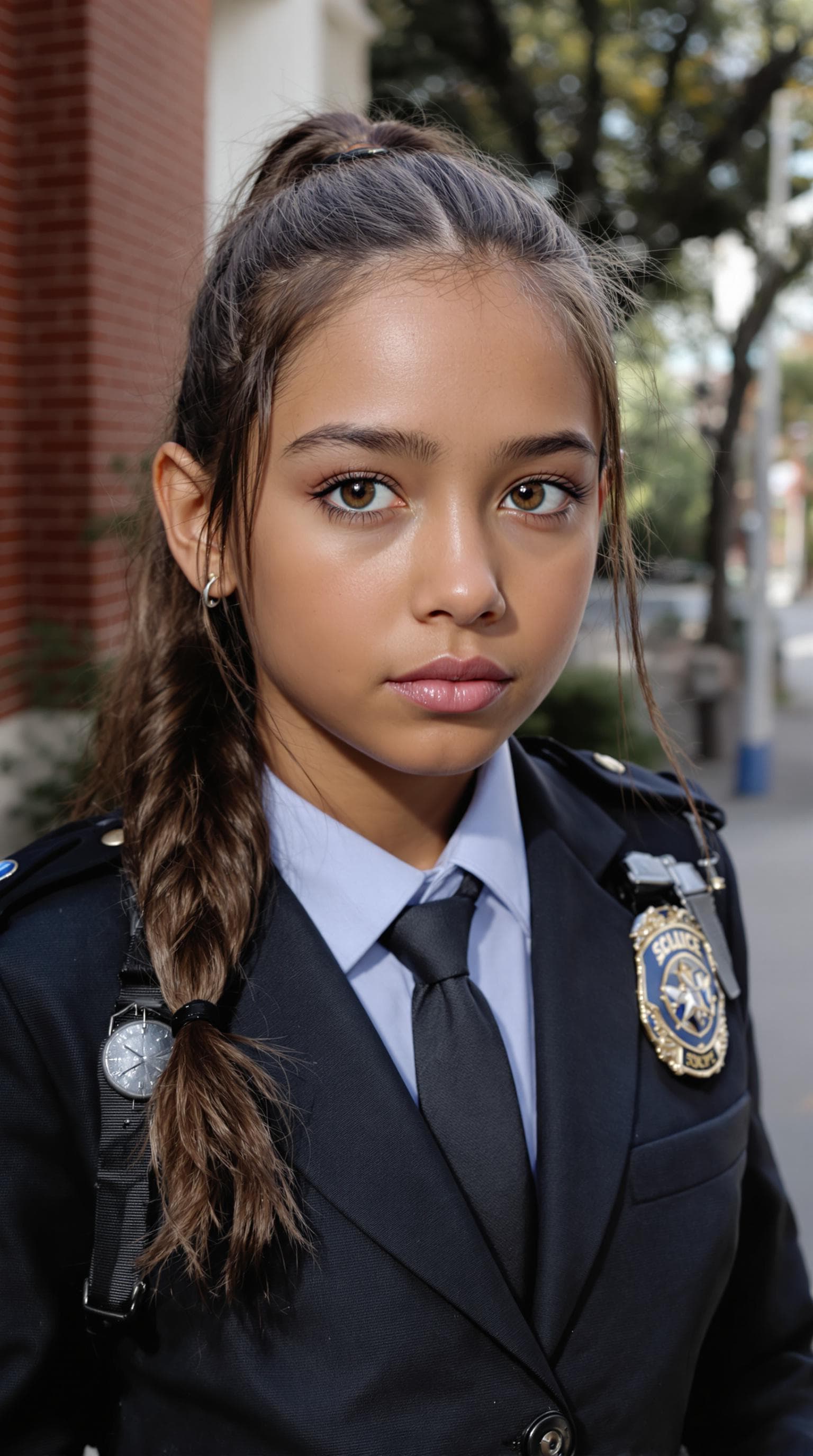 AI generated: a professional photo of a exceptionally of the most beautiful (age 11) American secrete service, (fu...
