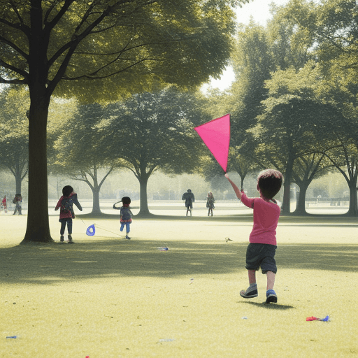 AI generated: A child flying a kite in a park with other kids playing in the background