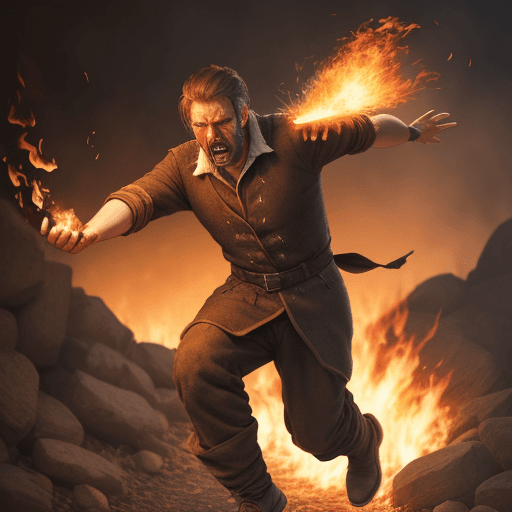 AI generated: a man cry,running throw fire,well-featurer,