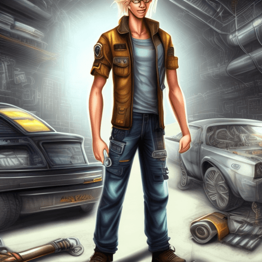 AI generated: young male human. Nordic-looking, Medium-long blond hair and skinny body type. Clothes are a mix of ...