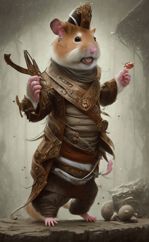 AI generated: An hamster man dressed in a 19th century costume, smiled, symmetrical facial features, front game ca...